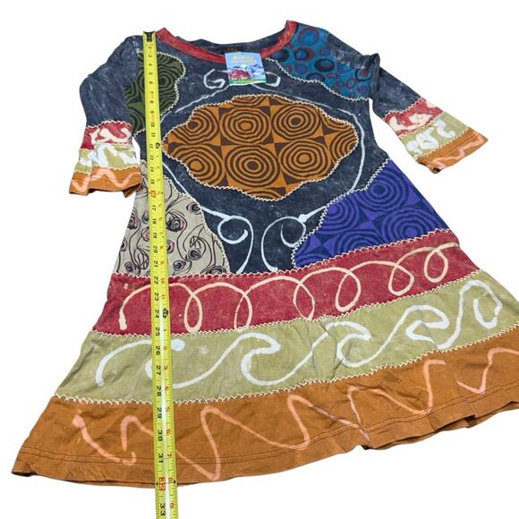 RISING INTERNATIONAL Dress Medium 3/4 Sleeve Boho Patchwork Embroidered Hippie - Picture 8 of 10
